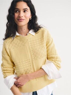 Abercrombie size medium Light Yellow Openwork Knit Crewneck Sweater NWT